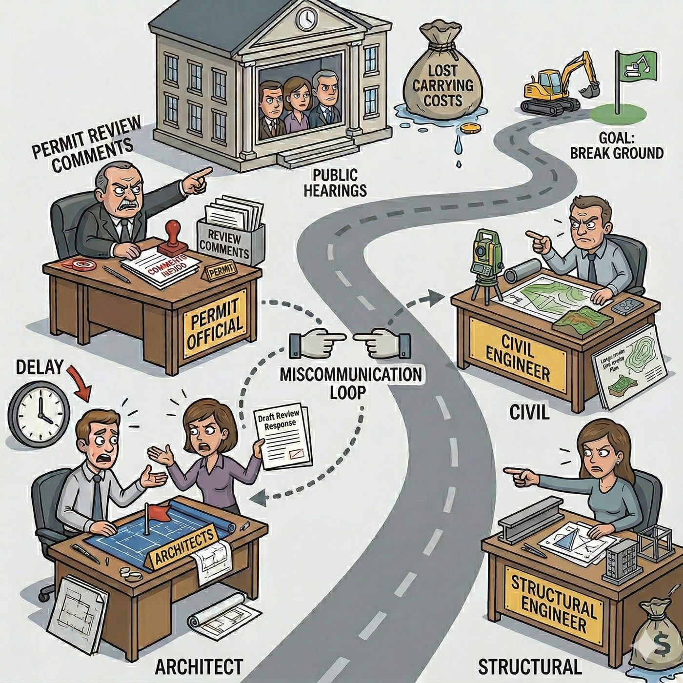 The painful permit process  -  miscommunication loops between design team, permit official, utility coordination and contractor